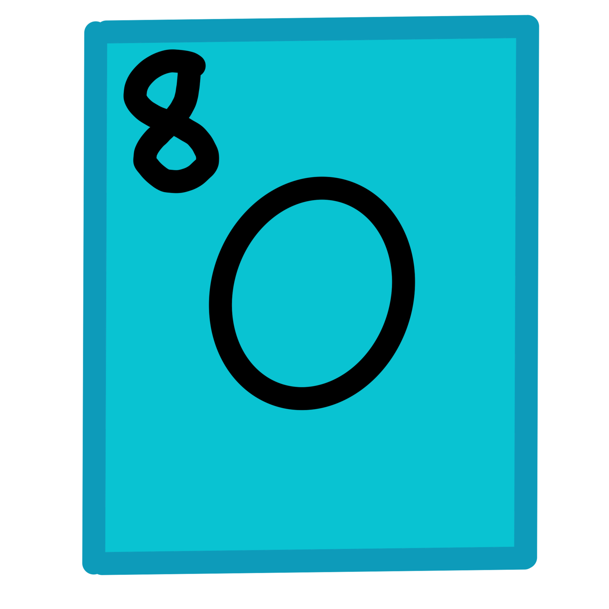 A light blue rectangle with a “O” in the middle There is also a 8 in the top left corner 